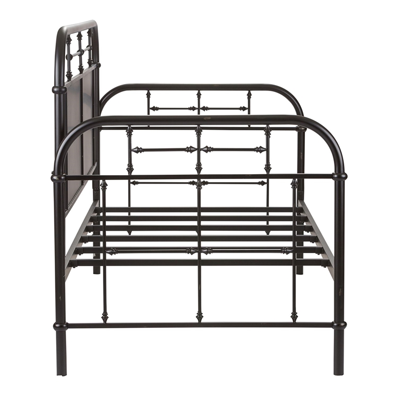 Pemberly Row Twin Metal Day Bed with Turned Spindles in Black