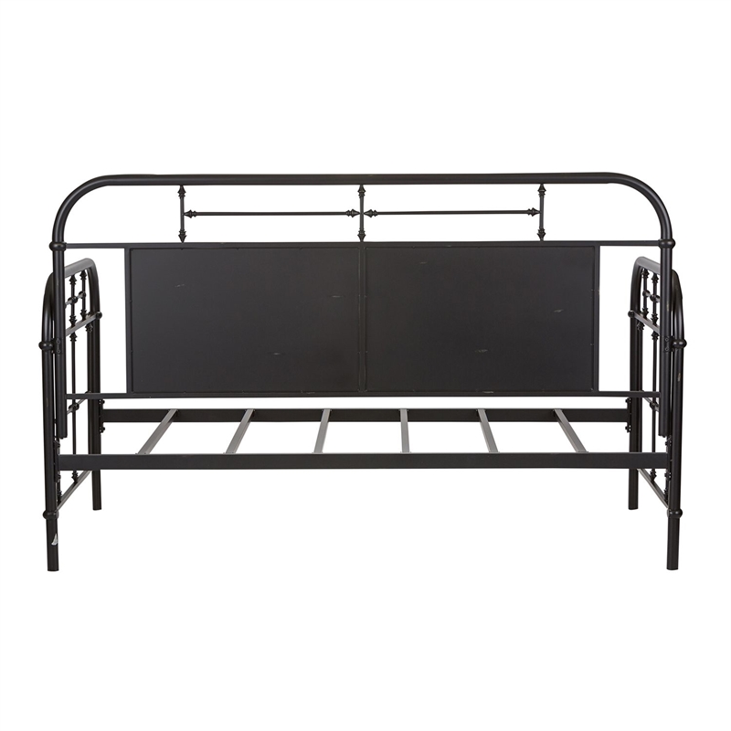 Pemberly Row Twin Metal Day Bed with Turned Spindles in Black