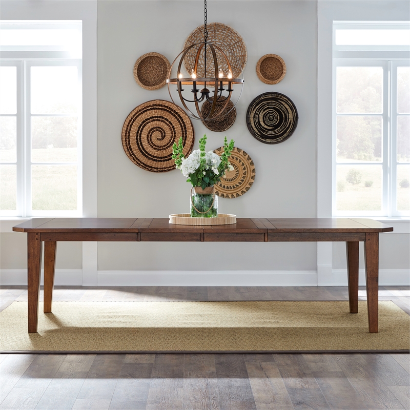 Pemberly Row Rectangular Leg Dining Table with 2 Leaves in Rustic Oak