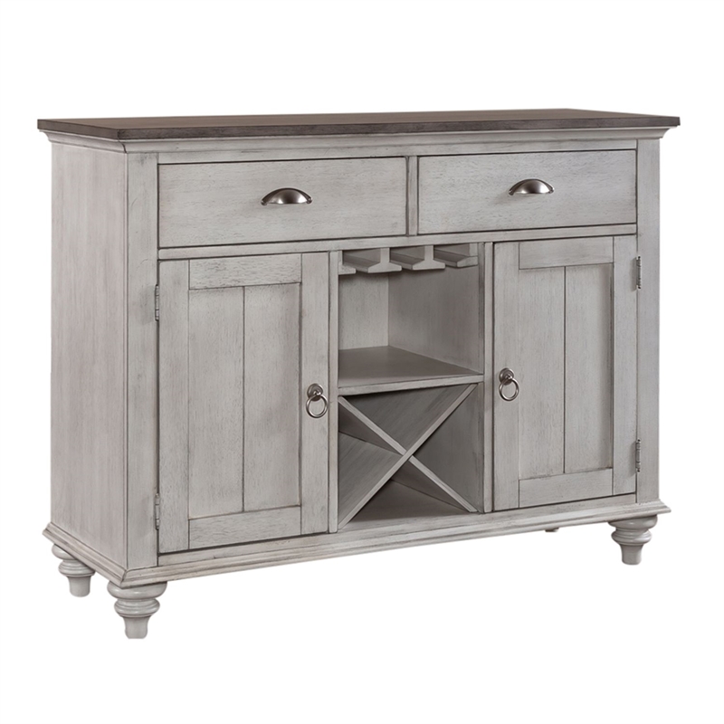 Pemberly Row Cottage Buffet with Wine Storage and Glass Holders in White