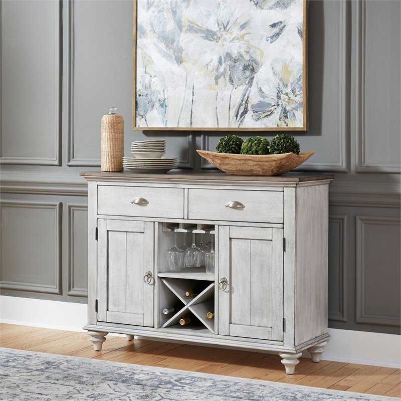 Pemberly Row Cottage Buffet with Wine Storage and Glass Holders in White
