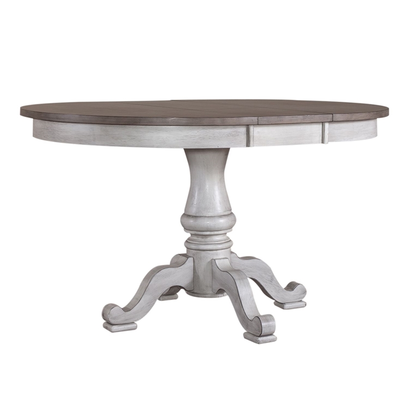 Pemberly Row Round to Oval Pedestal Dining Table with Leaf in White