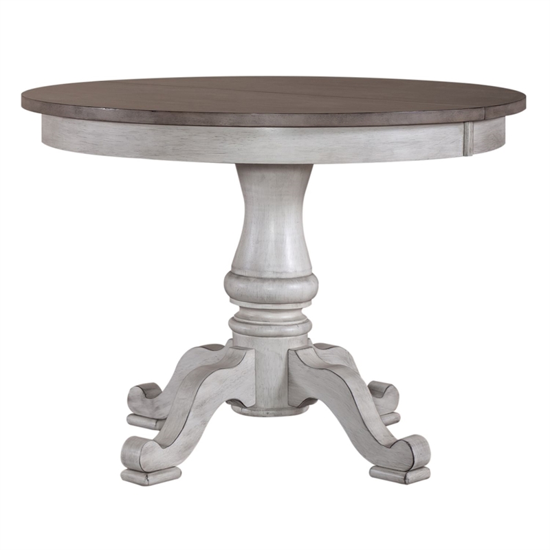 Pemberly Row Round to Oval Pedestal Dining Table with Leaf in White
