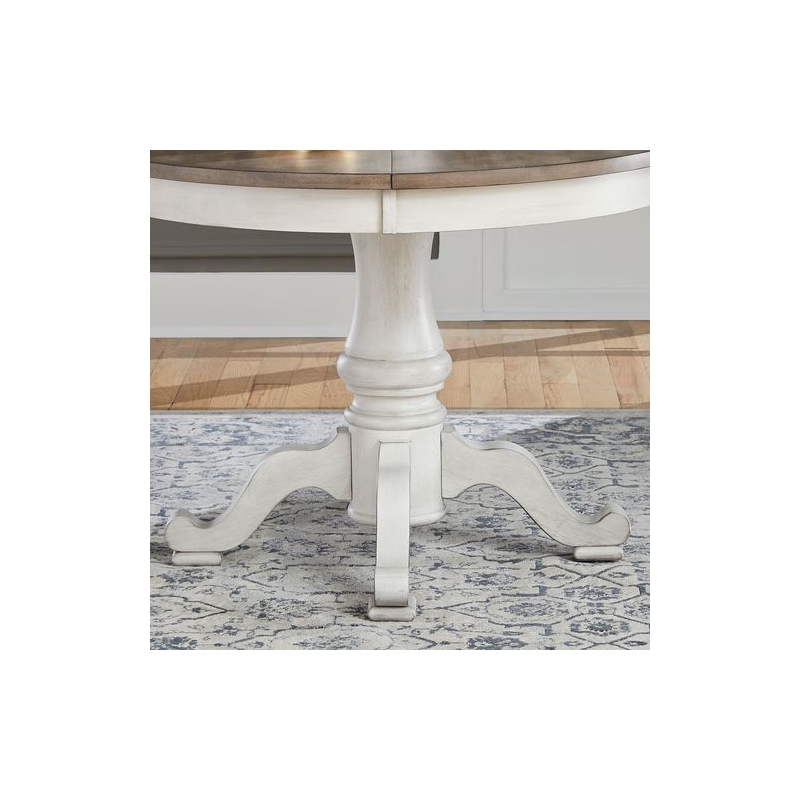 Pemberly Row Round to Oval Pedestal Dining Table with Leaf in White
