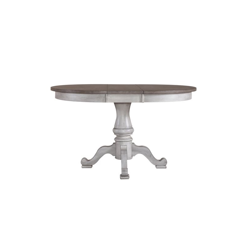 Pemberly Row Round to Oval Pedestal Dining Table with Leaf in White