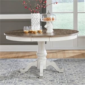 Pemberly Row Round to Oval Pedestal Dining Table with Leaf in White