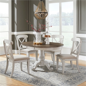 Pemberly Row 5 Piece Pedestal Table Dining Set with X Back Chairs in White
