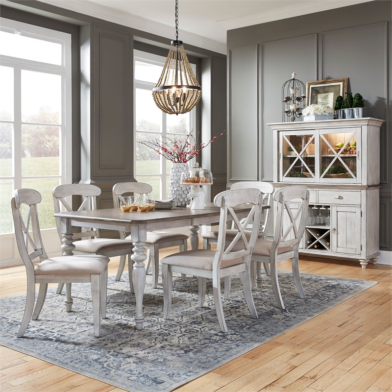 Pemberly Row 7 Piece Rectangular Dining Set with X Back Chairs in White