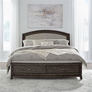 Pemberly Row Queen Upholstered Storage Bed with Cedar Drawers in Coffee Bean