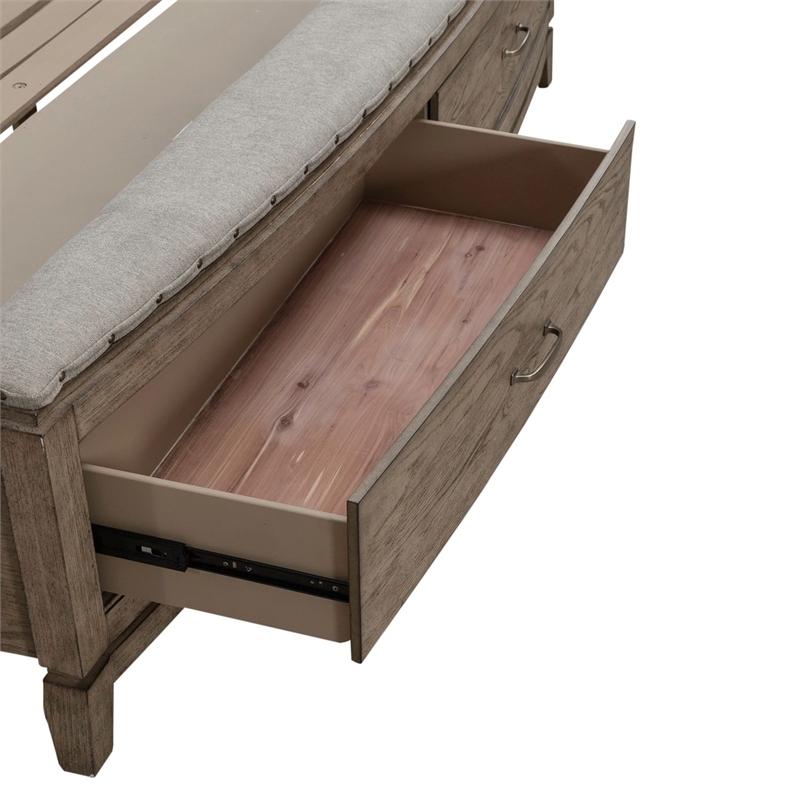 Pemberly Row King Upholstered Storage Bed with Cedar Drawers in Burnished Beige