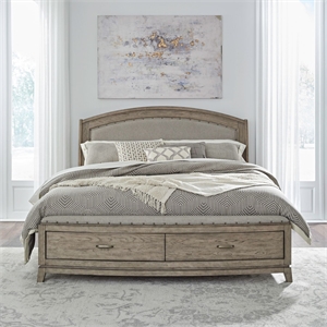 Pemberly Row King Upholstered Storage Bed with Cedar Drawers in Burnished Beige