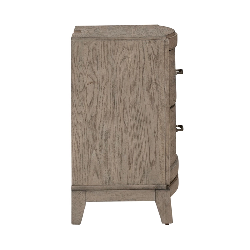 Pemberly Row Queen Upholstered Bed with Dresser Mirror and Nightstand