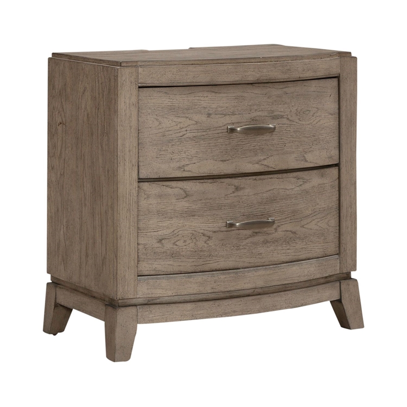Pemberly Row Queen Upholstered Bed with Dresser Mirror and Nightstand