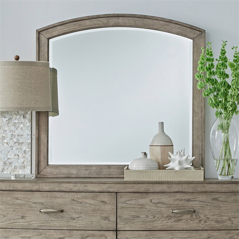 Pemberly Row King Panel Storage Bed with Dresser and Mirror in Burnished Beige