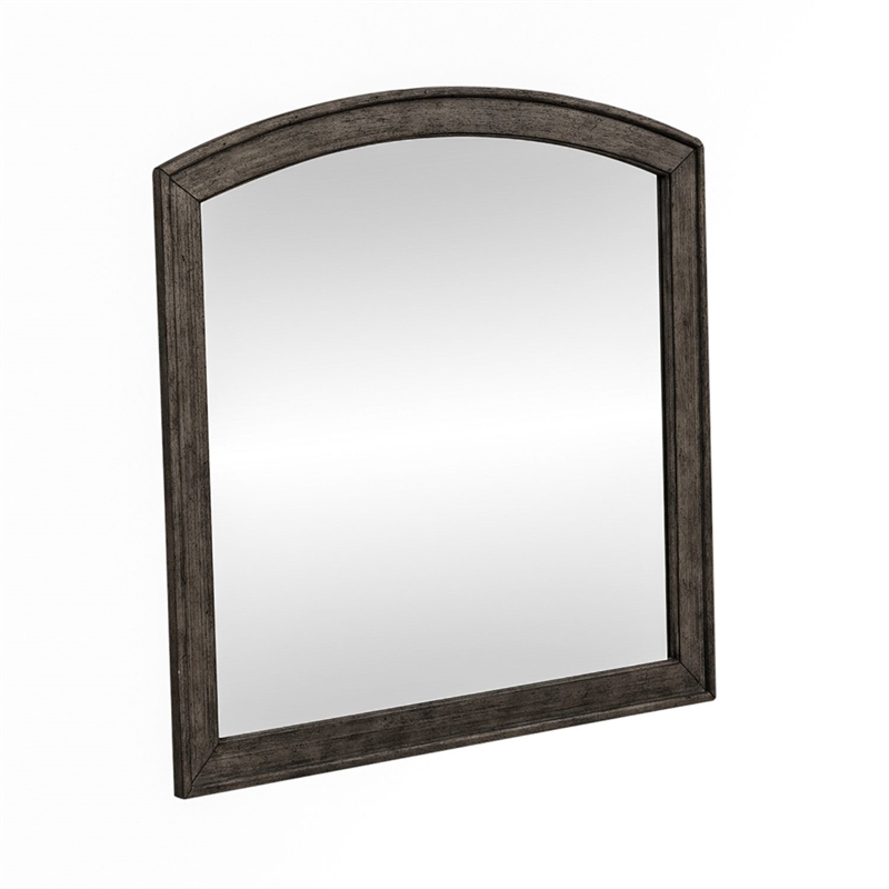 Pemberly Row Arched Beveled Mirror with Bolt-On Supports in Coffee Bean