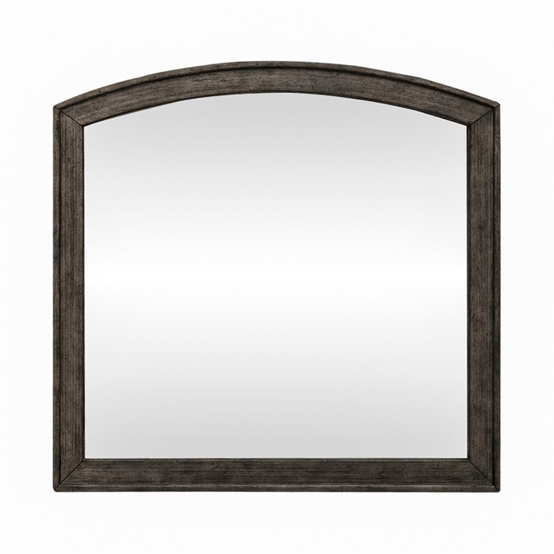 Pemberly Row Arched Beveled Mirror with Bolt-On Supports in Coffee Bean