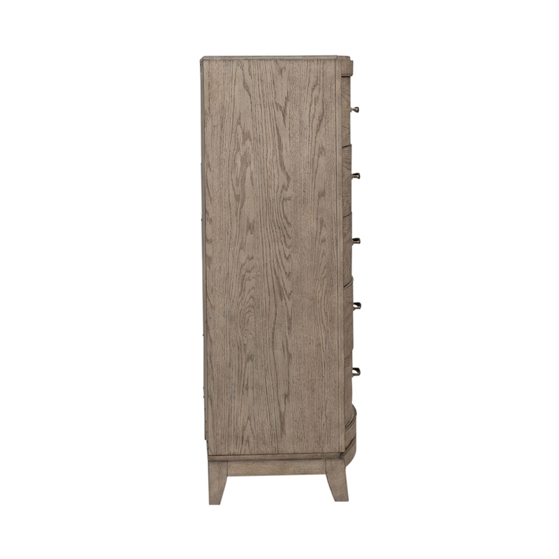 Pemberly Row Queen Upholstered Bed with Dresser Mirror Chest and Nightstand