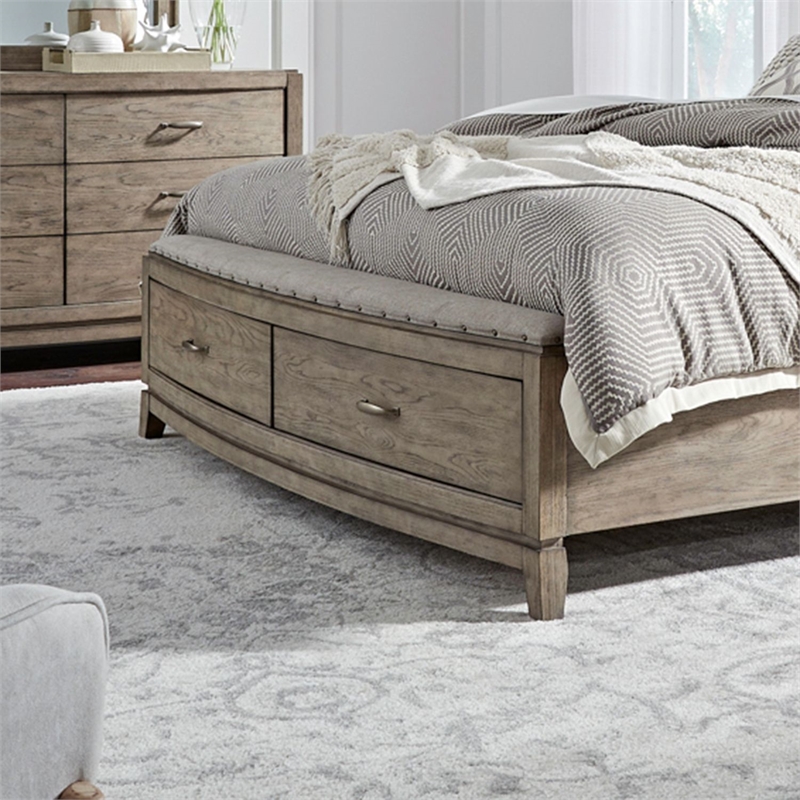Pemberly Row Queen Upholstered Bed with Dresser Mirror Chest and Nightstand