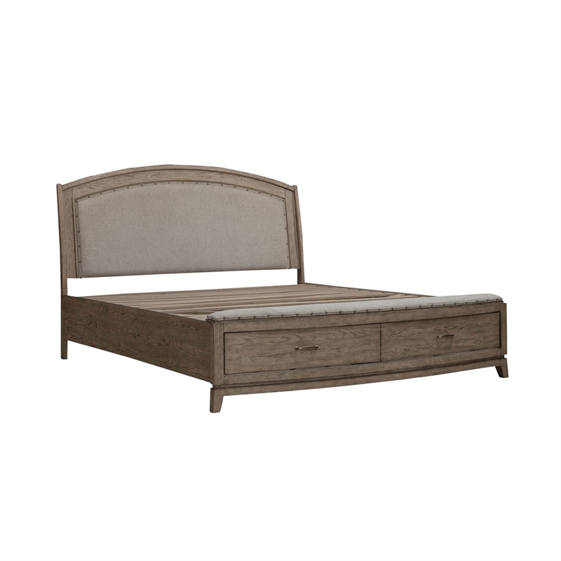 Pemberly Row King Upholstered Bed with Dresser Mirror and Nightstand