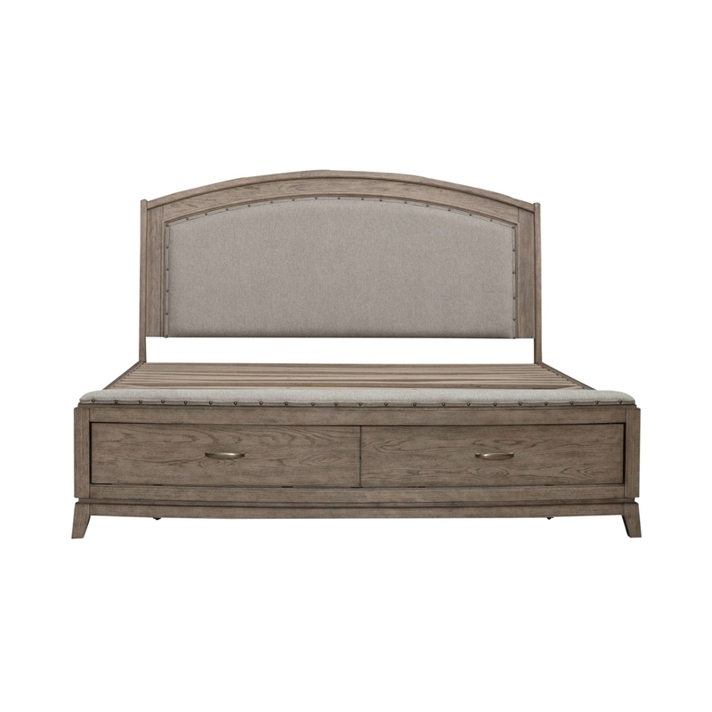 Pemberly Row King Upholstered Bed with Dresser Mirror and Nightstand