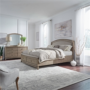 Pemberly Row King Upholstered Storage Bed with Dresser and Mirror