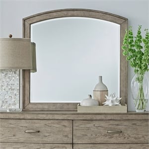 Pemberly Row Arched Beveled Mirror with Bolt-On Supports in Burnished Beige