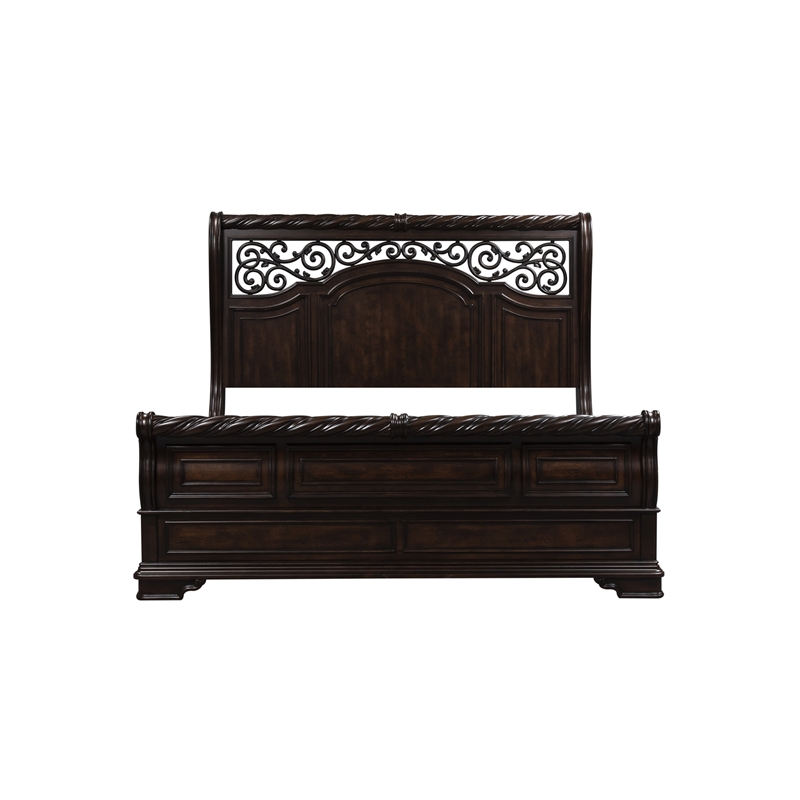 Pemberly Row King Sleigh Bed with Dresser and Mirror in Brownstone