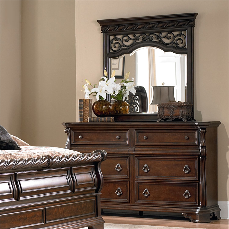 Pemberly Row California King Sleigh Bed with Dresser Mirror and Chest