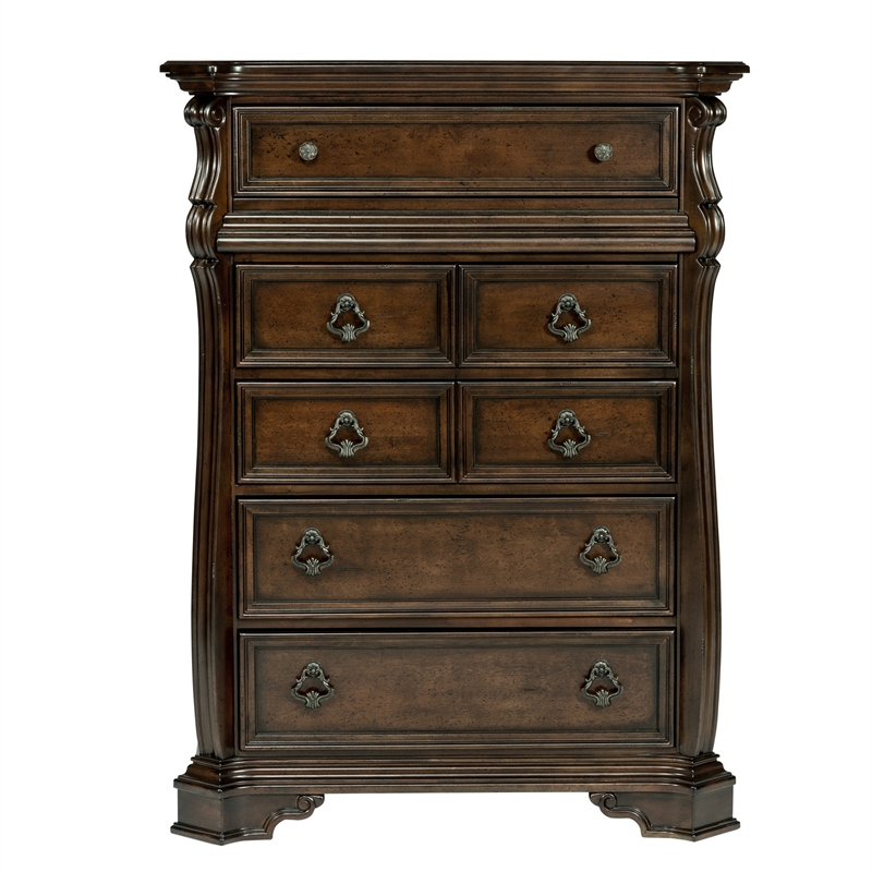 Pemberly Row Queen Sleigh Bed with Dresser Mirror Chest and Nightstand