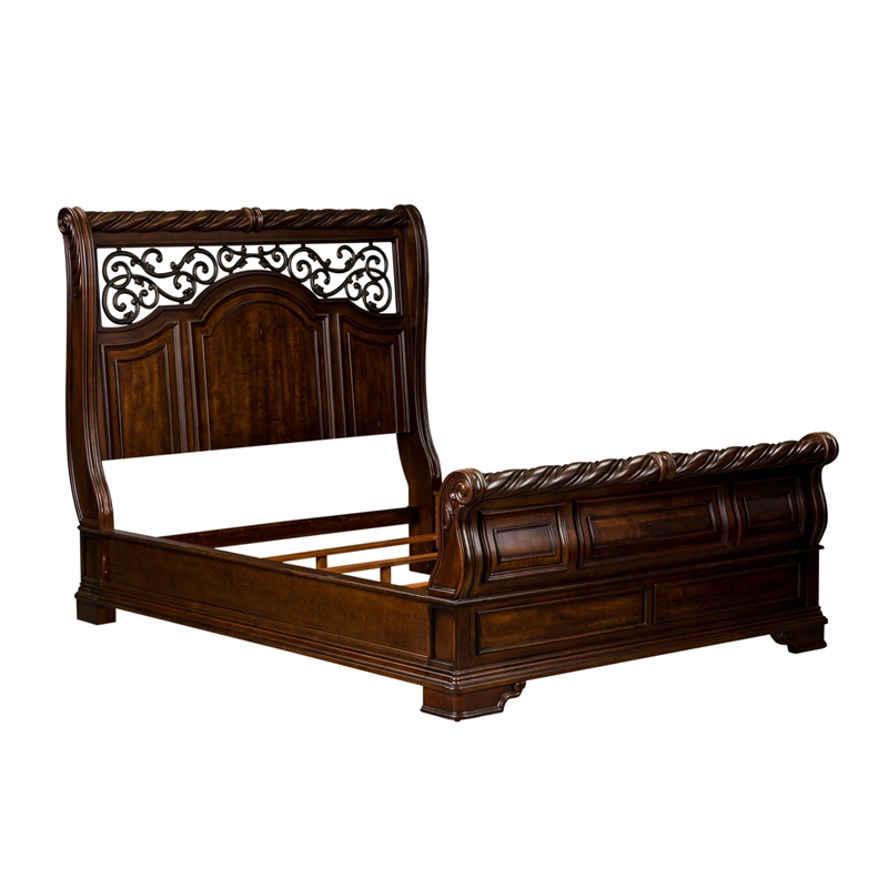 Pemberly Row Queen Sleigh Bed with Dresser Mirror Chest and Nightstand