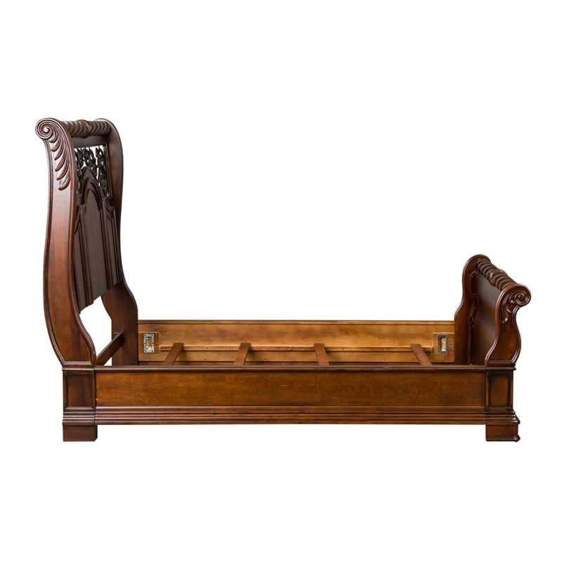Pemberly Row Queen Sleigh Bed with Dresser Mirror Chest and Nightstand