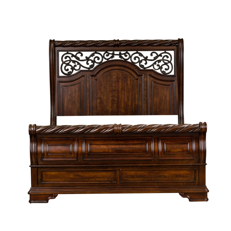 Pemberly Row Queen Sleigh Bed with Dresser Mirror Chest and Nightstand