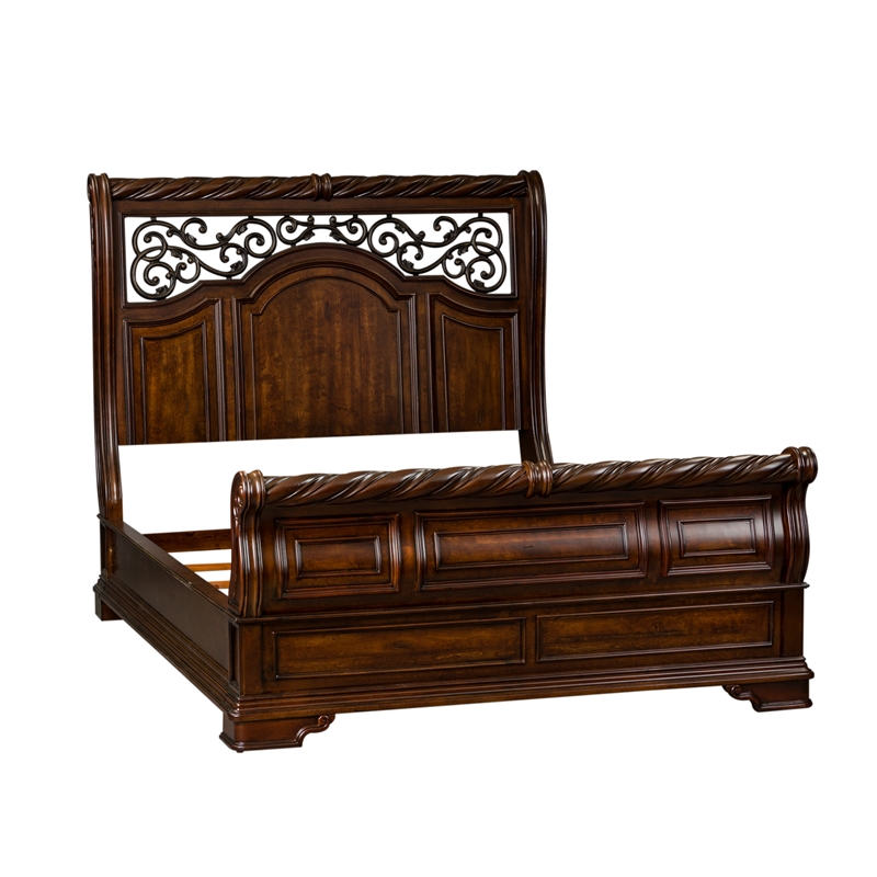 Pemberly Row Queen Sleigh Bed with Dresser Mirror Chest and Nightstand