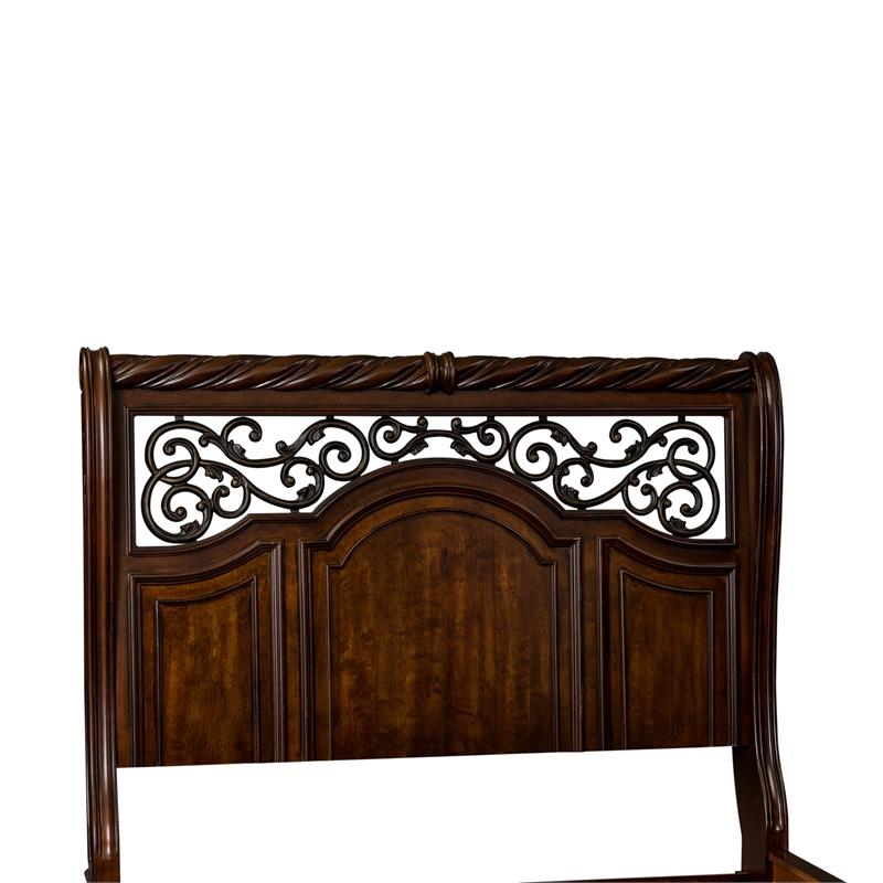 Pemberly Row Queen Sleigh Bed with Dresser Mirror and Chest in Brownstone