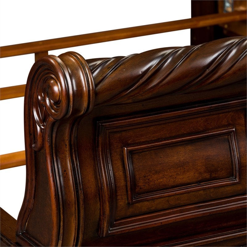 Pemberly Row Queen Sleigh Bed with Dresser Mirror and Chest in Brownstone