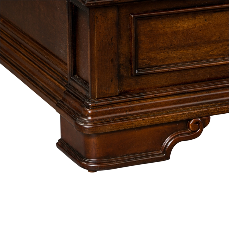 Pemberly Row Queen Sleigh Bed with Dresser Mirror and Chest in Brownstone