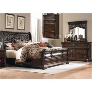 Pemberly Row King Sleigh Bed with Dresser Mirror and Chest in Brownstone