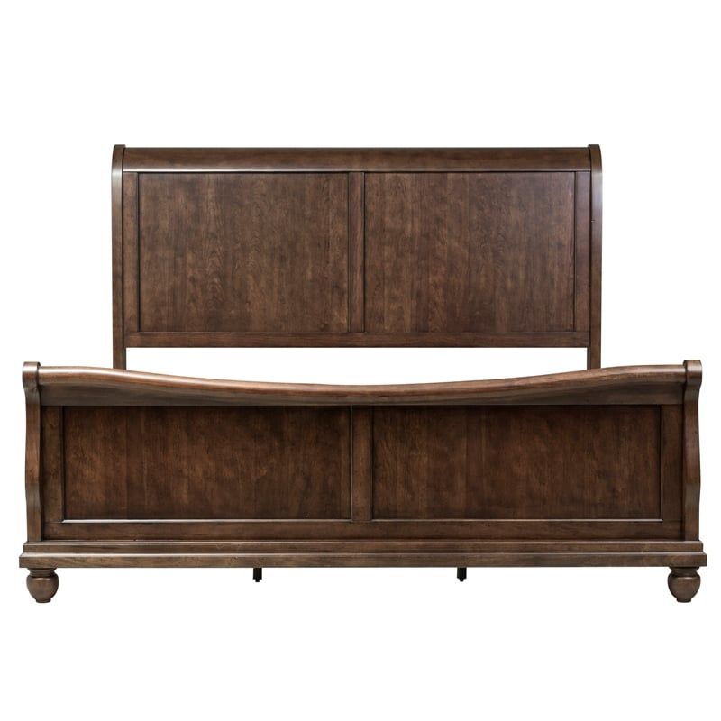 Pemberly Row King Sleigh Bed with Dresser Mirror and Chest in Rustic Cherry