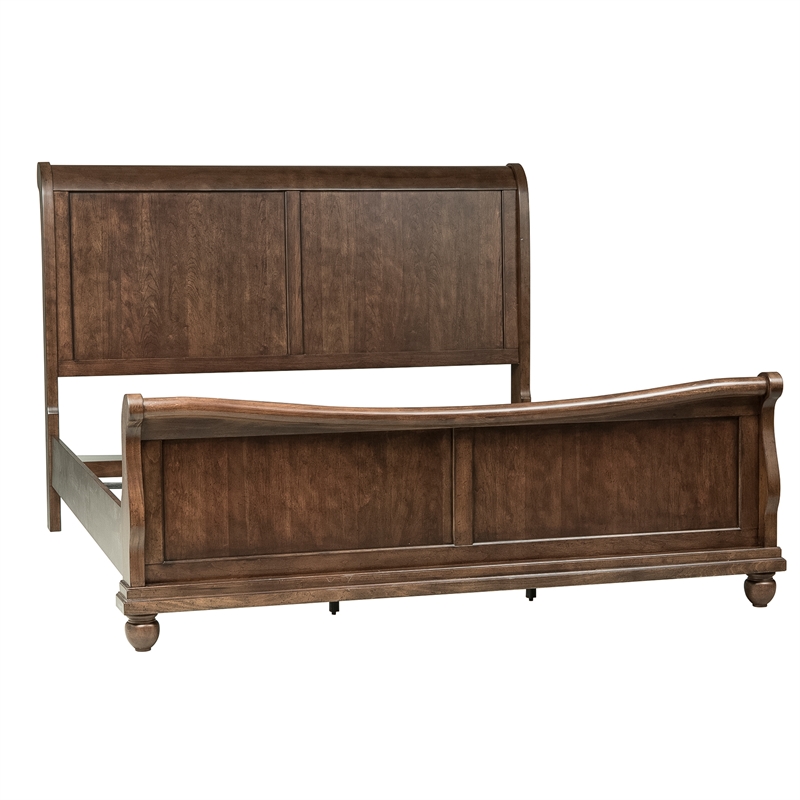 Pemberly Row King Sleigh Bed with Dresser and Mirror in Rustic Cherry