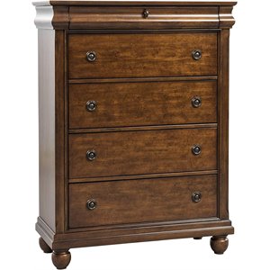 Pemberly Row 5 Drawer Chest with Louis Philippe Styling in Rustic Cherry
