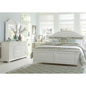 Pemberly Row King Panel Bed with Dresser and Mirror in Oyster White