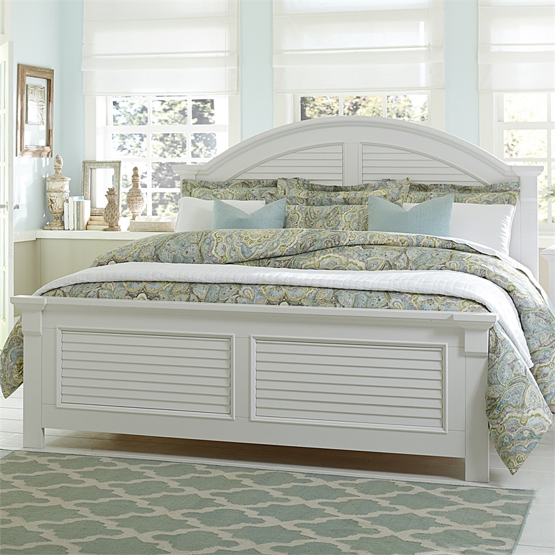 Pemberly Row Queen Panel Bed with Dresser Mirror and Nightstand in White