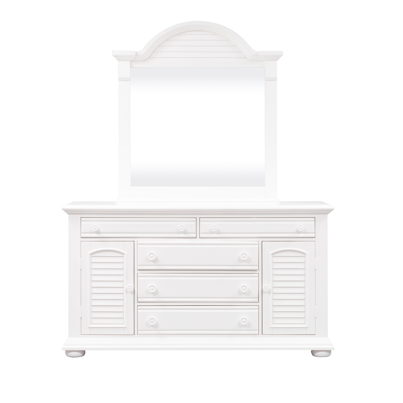Pemberly Row Queen Panel Bed with Dresser Mirror and Nightstand in White