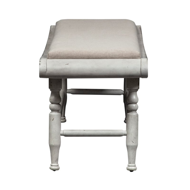 Pemberly Row Upholstered Dining Bench with Turned Legs in Antique Linen