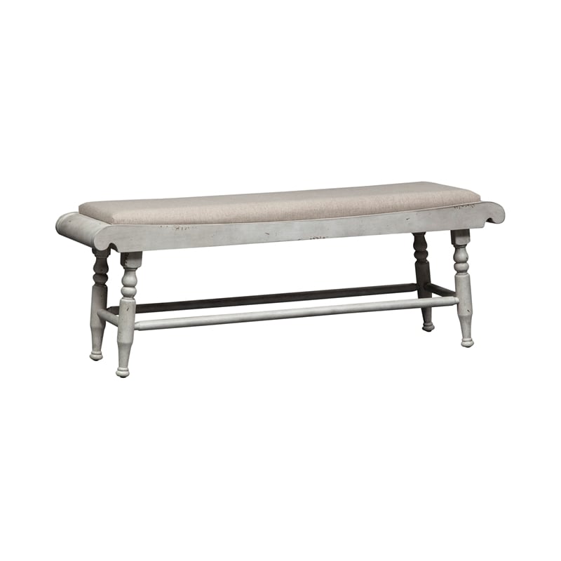 Pemberly Row Upholstered Dining Bench with Turned Legs in Antique Linen