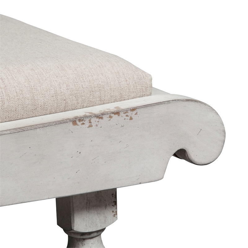 Pemberly Row Upholstered Dining Bench with Turned Legs in Antique Linen