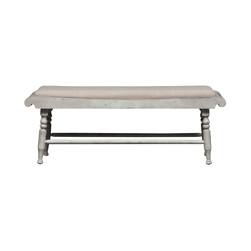 Pemberly Row Upholstered Dining Bench with Turned Legs in Antique Linen