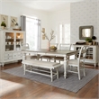 Pemberly Row 6 Piece Rectangular Dining Set with Bench in Antique Linen