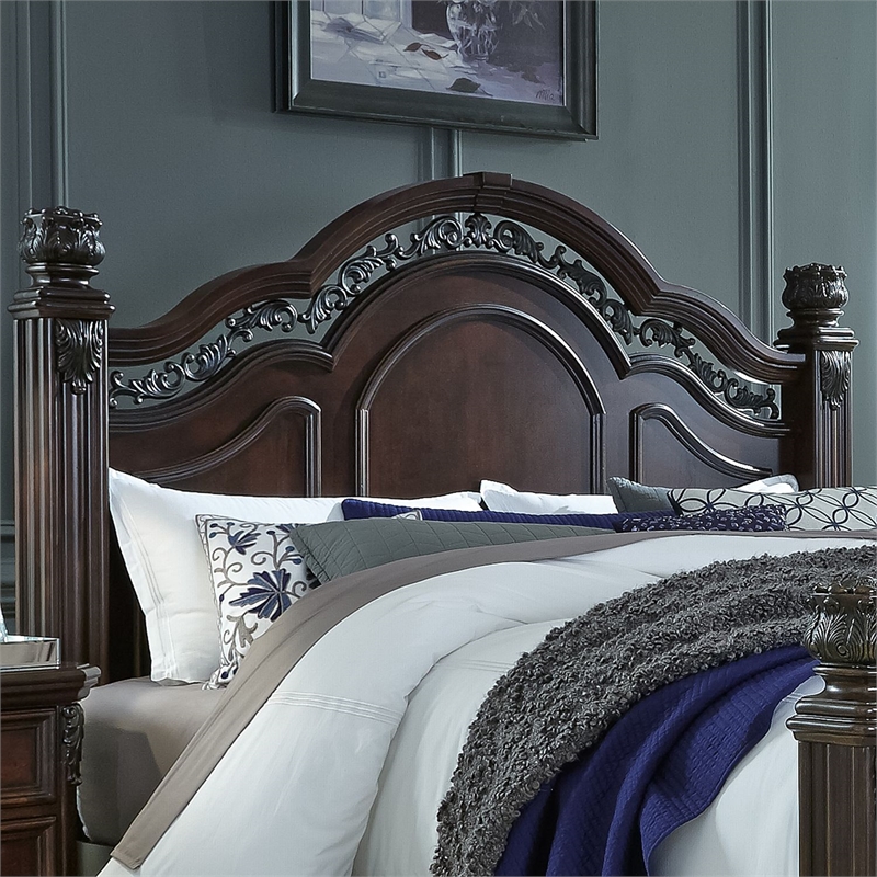 Pemberly Row King Poster Headboard with Scrolled Metal Accents in Cognac