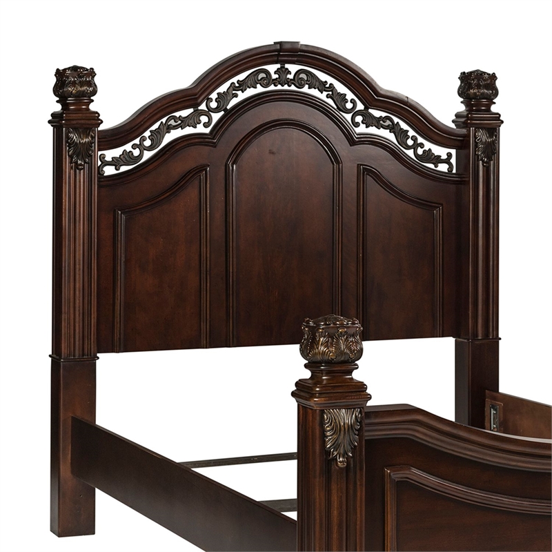 Pemberly Row King Poster Headboard with Scrolled Metal Accents in Cognac